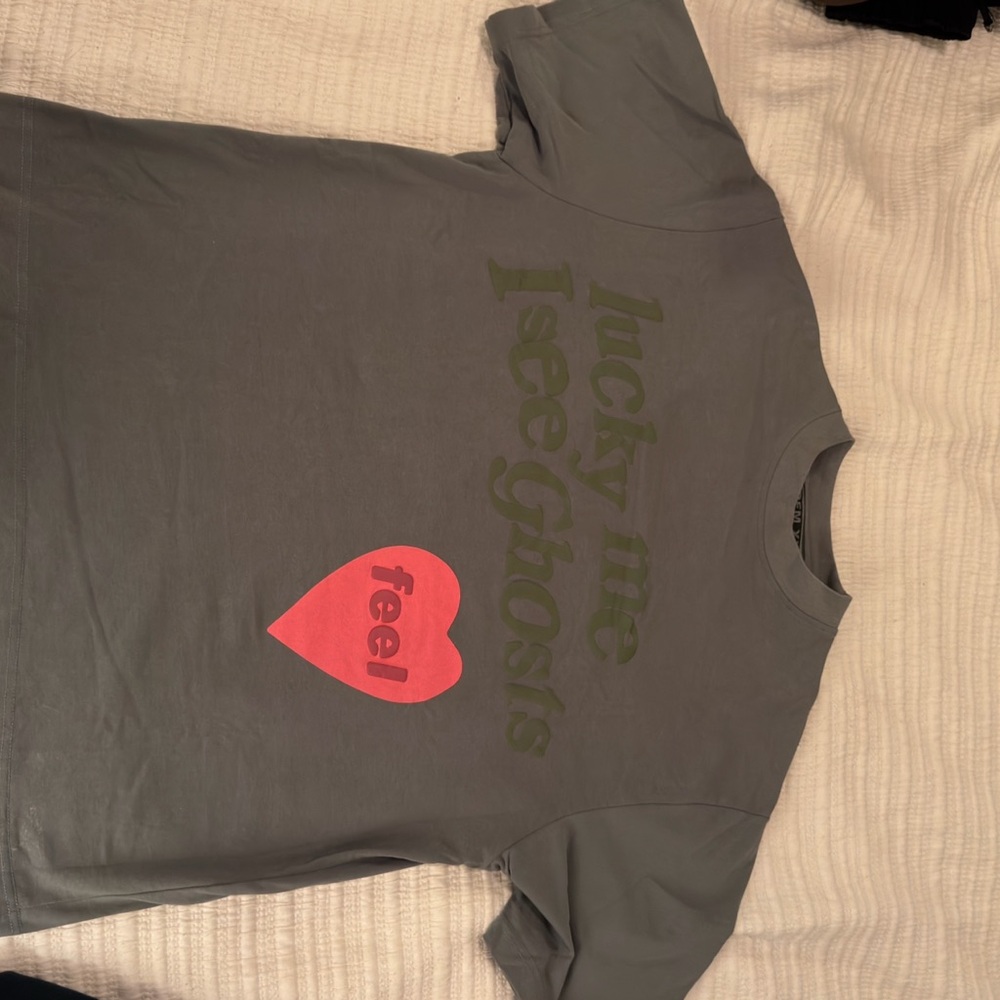 Gray Graphic Tee with Heart Design